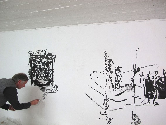 Floor van Keulen aan het werk, Wandschildering, Locus solus, 2013